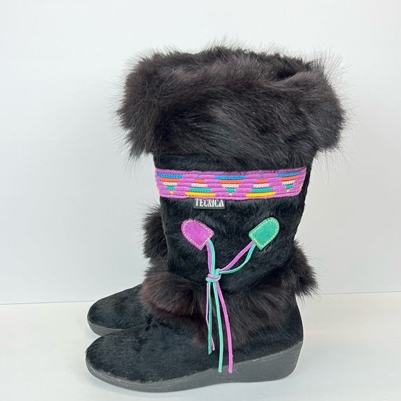 Tecnica Fur Boots Womens US 6.5 Euro 37 Black Eskimo Aztec Ski Made in Italy - Picture 2 of 13